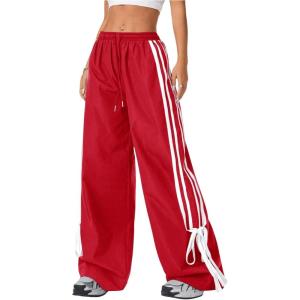 imageSOLY HUX Womens Y2k Wide Leg Baggy Pants Striped Side Bow Pants Elastic Waist Long Pants SweatpantsRed Striped
