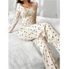 imageSOLY HUX Pajama Sets for Women 2 Piece Cherry Print Long Sleeve Crop Tops and Pants Sleepwear LoungewearApricot Cherry