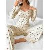 imageSOLY HUX Pajama Sets for Women 2 Piece Cherry Print Long Sleeve Crop Tops and Pants Sleepwear LoungewearApricot Cherry