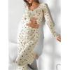 imageSOLY HUX Pajama Sets for Women 2 Piece Cherry Print Long Sleeve Crop Tops and Pants Sleepwear LoungewearApricot Cherry