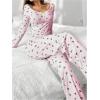 imageSOLY HUX Pajama Sets for Women 2 Piece Cherry Print Long Sleeve Crop Tops and Pants Sleepwear LoungewearLight Pink Cherry