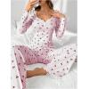 imageSOLY HUX Pajama Sets for Women 2 Piece Cherry Print Long Sleeve Crop Tops and Pants Sleepwear LoungewearLight Pink Cherry