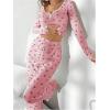 imageSOLY HUX Pajama Sets for Women 2 Piece Cherry Print Long Sleeve Crop Tops and Pants Sleepwear LoungewearPink Cherry