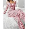 imageSOLY HUX Pajama Sets for Women 2 Piece Cherry Print Long Sleeve Crop Tops and Pants Sleepwear LoungewearPink Cherry