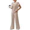 imageSOLY HUX Womens Knit Sweater Sets Two Piece Outfits Short Sleeve Top and Wide Leg Pants Summer ClothesSolid Brown