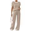 imageSOLY HUX Womens Knit Sweater Sets Two Piece Outfits Short Sleeve Top and Wide Leg Pants Summer ClothesSolid Brown