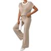 imageSOLY HUX Womens Knit Sweater Sets Two Piece Outfits Short Sleeve Top and Wide Leg Pants Summer ClothesSolid Brown