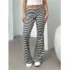imageSOLY HUX Womens Striped Flare Leg Pants Low Rise Fold Over Waist Casual Long Pants TrousersBlack Striped