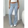 imageSOLY HUX Womens Striped Flare Leg Pants Low Rise Fold Over Waist Casual Long Pants TrousersLight Blue Striped