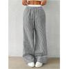 imageSOLY HUX Womens Striped Wide Leg Pants Drawstring High Waisted Baggy Casual Long PantsBlack White Striped