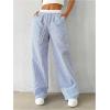 imageSOLY HUX Womens Striped Wide Leg Pants Drawstring High Waisted Baggy Casual Long PantsBlue Striped