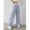 imageSOLY HUX Womens Striped Wide Leg Pants Drawstring High Waisted Baggy Casual Long PantsBlue Striped