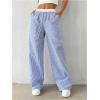 imageSOLY HUX Womens Striped Wide Leg Pants Drawstring High Waisted Baggy Casual Long PantsRoyal Blue Striped