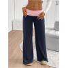 imageSOLY HUX Womens Sweatpants Color Block Low Rise Fold Over Waist Baggy Wide Leg PantsDark Blue and Pink