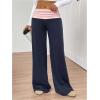 imageSOLY HUX Womens Sweatpants Color Block Low Rise Fold Over Waist Baggy Wide Leg PantsDark Blue and Pink