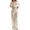imageSOLY HUX Pajama Sets for Women 2 Piece Cherry Print Long Sleeve Crop Tops and Pants Sleepwear LoungewearApricot Cherry
