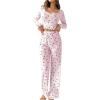 imageSOLY HUX Pajama Sets for Women 2 Piece Cherry Print Long Sleeve Crop Tops and Pants Sleepwear LoungewearLight Pink Cherry