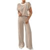 imageSOLY HUX Womens Knit Sweater Sets Two Piece Outfits Short Sleeve Top and Wide Leg Pants Summer ClothesSolid Brown