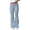 imageSOLY HUX Womens Striped Flare Leg Pants Low Rise Fold Over Waist Casual Long Pants TrousersLight Blue Striped