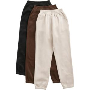 imageSOLY HUX Womens Athletic Sweatshirts 3 Packs Elastic Waist Joggers Workout Running Long PantsBeige Brown Multi