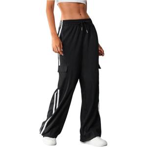 imageSOLY HUX Womens Cargo Sweatpants Wide Leg Baggy Parachute Pants Y2K High Waisted Track Pants StreetwearBlack Striped