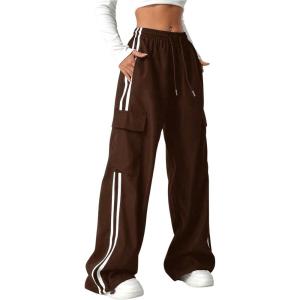 imageSOLY HUX Womens Cargo Sweatpants Wide Leg Baggy Parachute Pants Y2K High Waisted Track Pants StreetwearBrown Striped