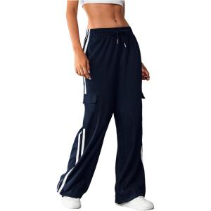imageSOLY HUX Womens Cargo Sweatpants Wide Leg Baggy Parachute Pants Y2K High Waisted Track Pants StreetwearDeep Blue Striped