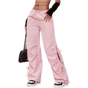 imageSOLY HUX Womens Parachute Pants Drawstring Waist Bow Tie Side Baggy Wide Leg Y2k SweatpantsPure Pink