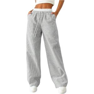 imageSOLY HUX Womens Striped Wide Leg Pants Drawstring High Waisted Baggy Casual Long PantsOlive Green