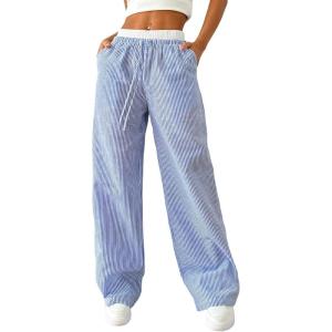 imageSOLY HUX Womens Striped Wide Leg Pants Drawstring High Waisted Baggy Casual Long PantsRoyal Blue Striped
