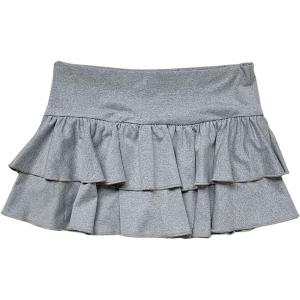 imageSOLY HUX Womens Summer High Waist A Line Mini Skirts Ruffle Layered Flowy Skater SkirtsSolid Grey