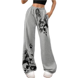 imageSOLY HUX Womens Y2k Sweatpants Drawstring Waist Straight Leg Gothic Grunge Pants StreetwearGrey Graphic