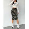 imageSOLY HUX Womens Camo Skirts Drawstring Waist Side Slit Bodycon Summer Midi SkirtArmy Green