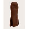 imageSOLY HUX Womens Maxi Bodycon Long Skirt High Waisted Ruffle Ruched Flowy Mermaid SkirtsSolid Brown