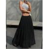 imageSOLY HUX Womens Maxi Skirt Drawstring Elastic Waist Ruffle Hem Long Flowy SkirtsSolid Black