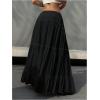 imageSOLY HUX Womens Maxi Skirt Drawstring Elastic Waist Ruffle Hem Long Flowy SkirtsSolid Black