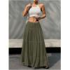 imageSOLY HUX Womens Maxi Skirt Drawstring Elastic Waist Ruffle Hem Long Flowy SkirtsSolid Olive Green