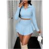 imageSOLY HUX Womens Mini Skirts Set Long Sleeve Collared Crop Top and Skirt Spring Fall Party 2 Piece OutfitsLight Blue