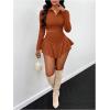 imageSOLY HUX Womens Mini Skirts Set Long Sleeve Collared Crop Top and Skirt Spring Fall Party 2 Piece OutfitsRust Brown