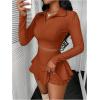 imageSOLY HUX Womens Mini Skirts Set Long Sleeve Collared Crop Top and Skirt Spring Fall Party 2 Piece OutfitsRust Brown