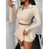imageSOLY HUX Womens Mini Skirts Set Long Sleeve Collared Crop Top and Skirt Spring Fall Party 2 Piece OutfitsSolid Apricot