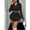 imageSOLY HUX Womens Mini Skirts Set Long Sleeve Collared Crop Top and Skirt Spring Fall Party 2 Piece OutfitsSolid Black