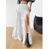 imageSOLY HUX Womens Summer Maxi Skirt High Waist Frill Split Ruffle Hem SkirtsPlain White