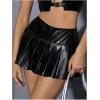 imageSOLY HUX Womens Y2k Pleated Mini Skirt PU Leather A Line Party Clubwear SkirtSolid Black