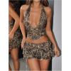 imageSOLY HUX Womens Y2k Skirt Sets 2 Piece Outfits Leopard Halter Crop Tops and Ruffle Layered Mini Skirt SetMulticoloured Cheetah