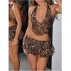 imageSOLY HUX Womens Y2k Skirt Sets 2 Piece Outfits Leopard Halter Crop Tops and Ruffle Layered Mini Skirt SetMulticoloured Leopard