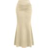 imageSOLY HUX Womens Maxi Bodycon Long Skirt High Waisted Ruffle Ruched Flowy Mermaid SkirtsSolid Apricot