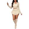 imageSOLY HUX Womens Mini Skirts Set Long Sleeve Collared Crop Top and Skirt Spring Fall Party 2 Piece OutfitsSolid Apricot