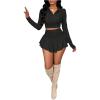 imageSOLY HUX Womens Mini Skirts Set Long Sleeve Collared Crop Top and Skirt Spring Fall Party 2 Piece OutfitsSolid Black