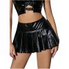 imageSOLY HUX Womens Y2k Pleated Mini Skirt PU Leather A Line Party Clubwear SkirtSolid Black